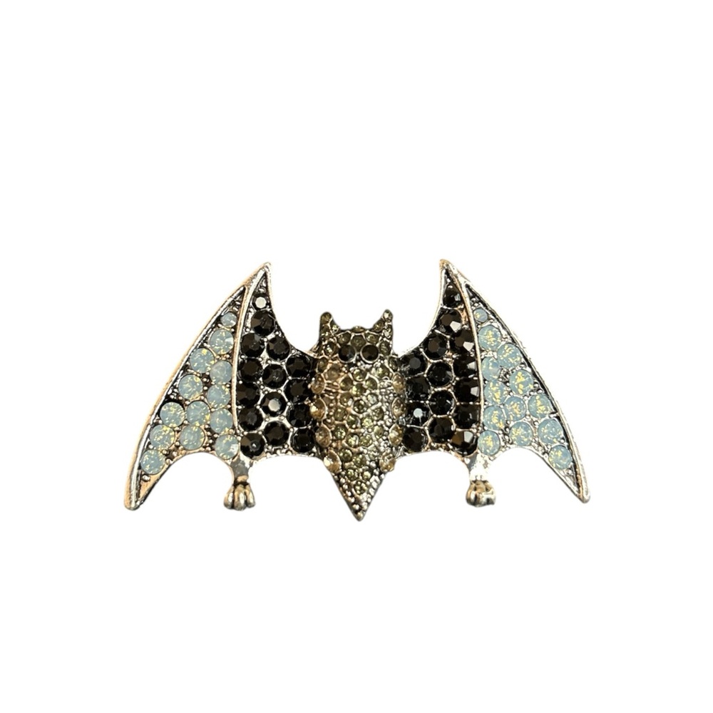 Rhinestoned Green or Gray Bat Brooch - Picture 3 of 3